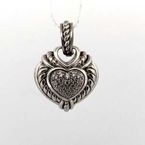 Estate Sterling Silver 925 Pave Heart Pendant No Chain, 18.3g Thailand Made